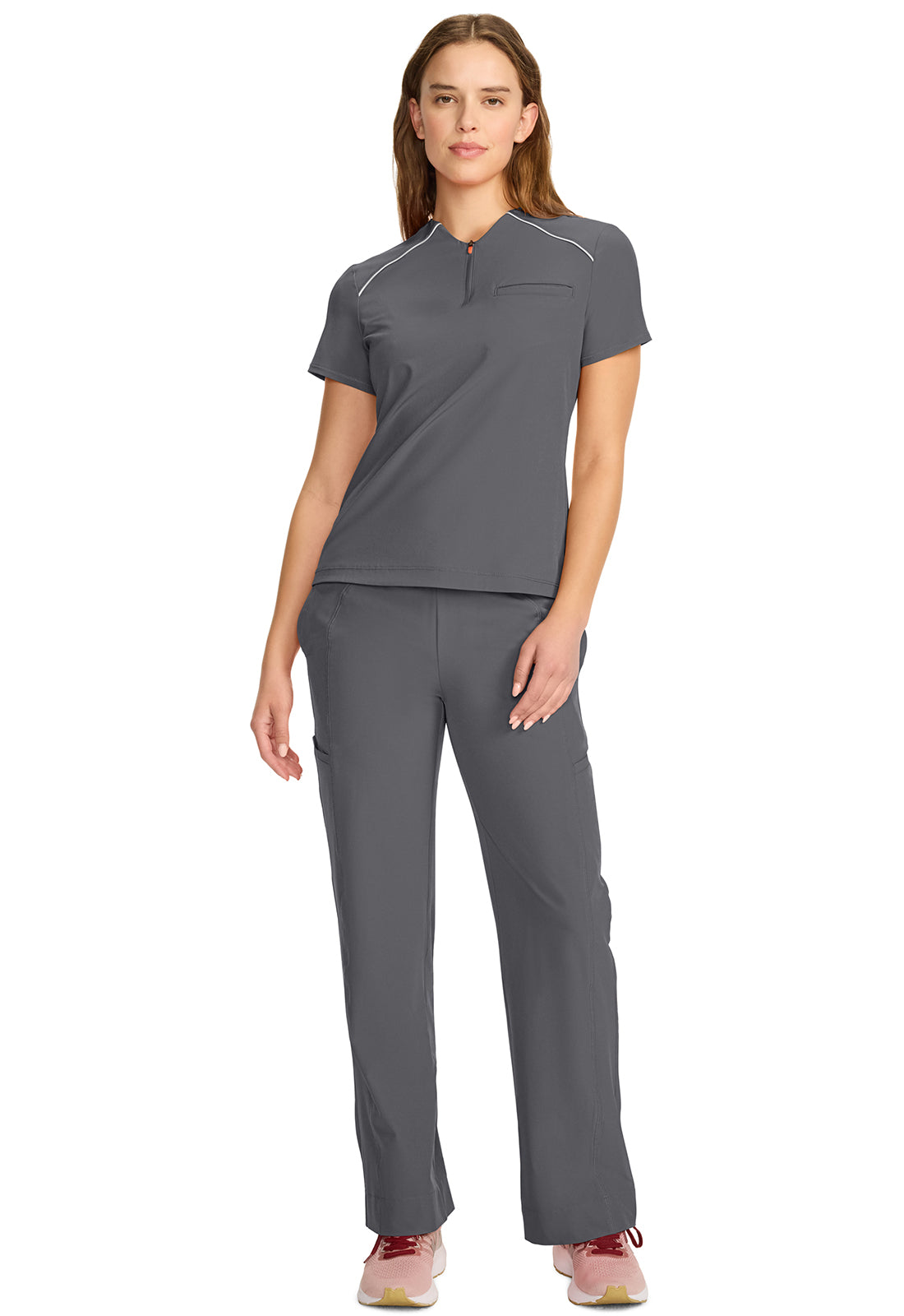 GNR8 IN644A Women's Tuck-in Mock Neck Henley Top Pewter Image