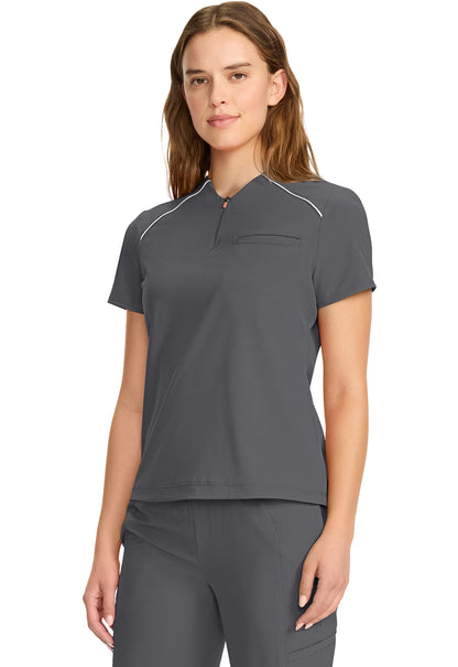 GNR8 IN644A Women's Tuck-in Mock Neck Henley Top Pewter Image