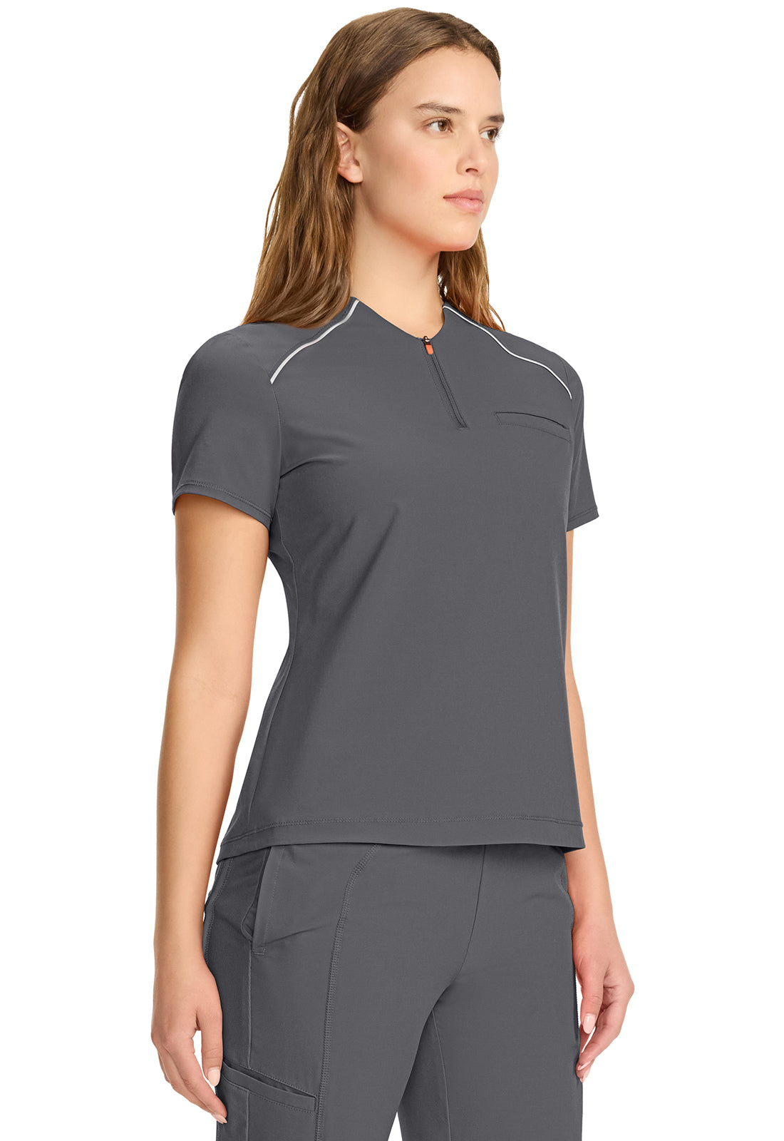 GNR8 IN644A Women's Tuck-in Mock Neck Henley Top Pewter Image