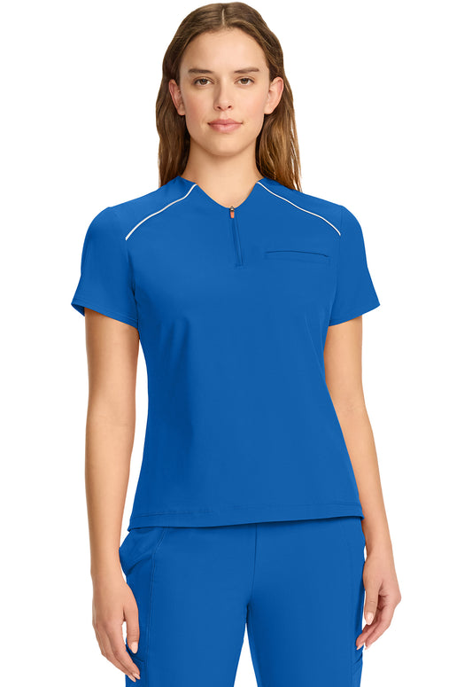 GNR8 IN644A Women's Tuck-in Mock Neck Henley Top Royal Image
