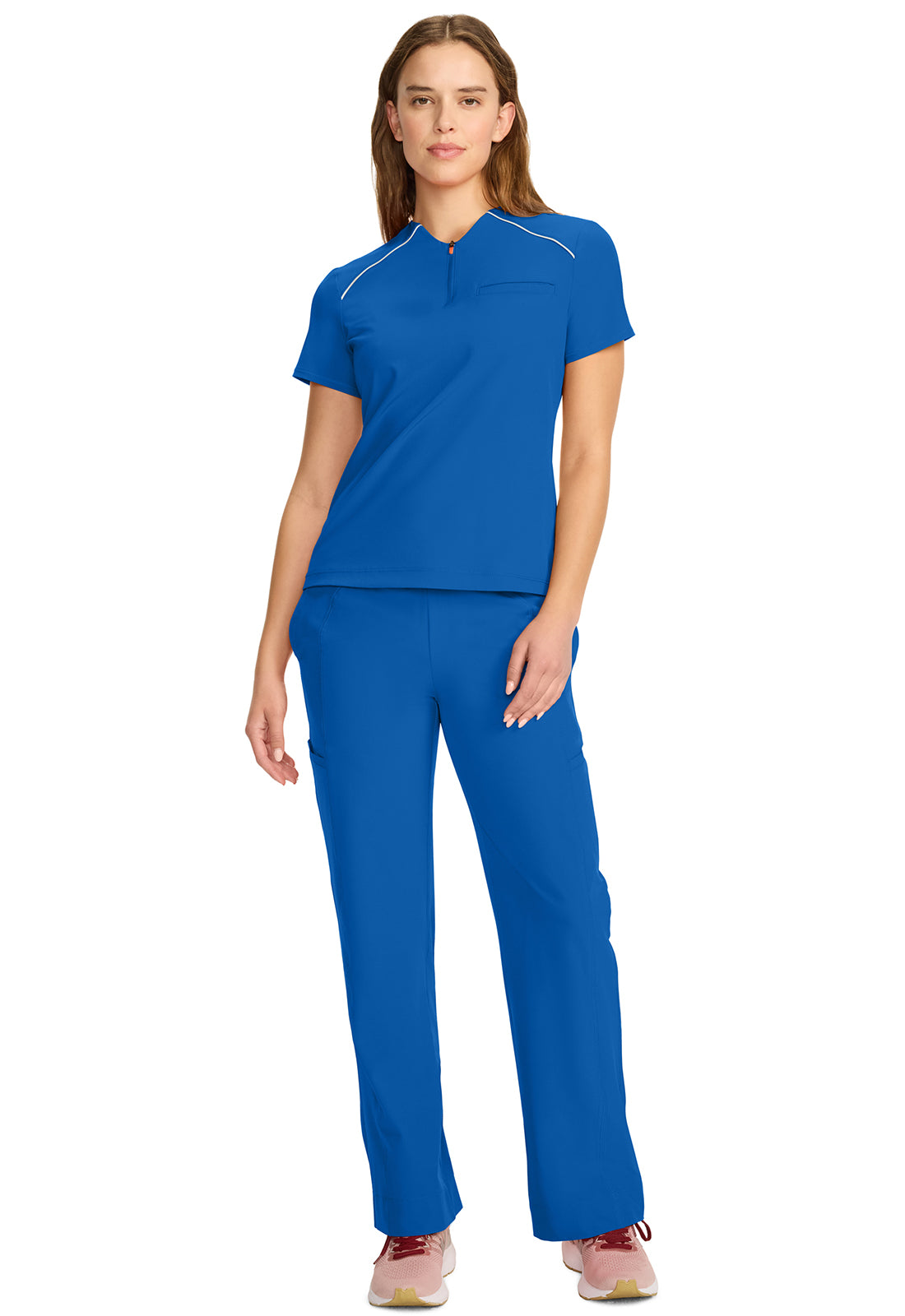 GNR8 IN644A Women's Tuck-in Mock Neck Henley Top Royal Image