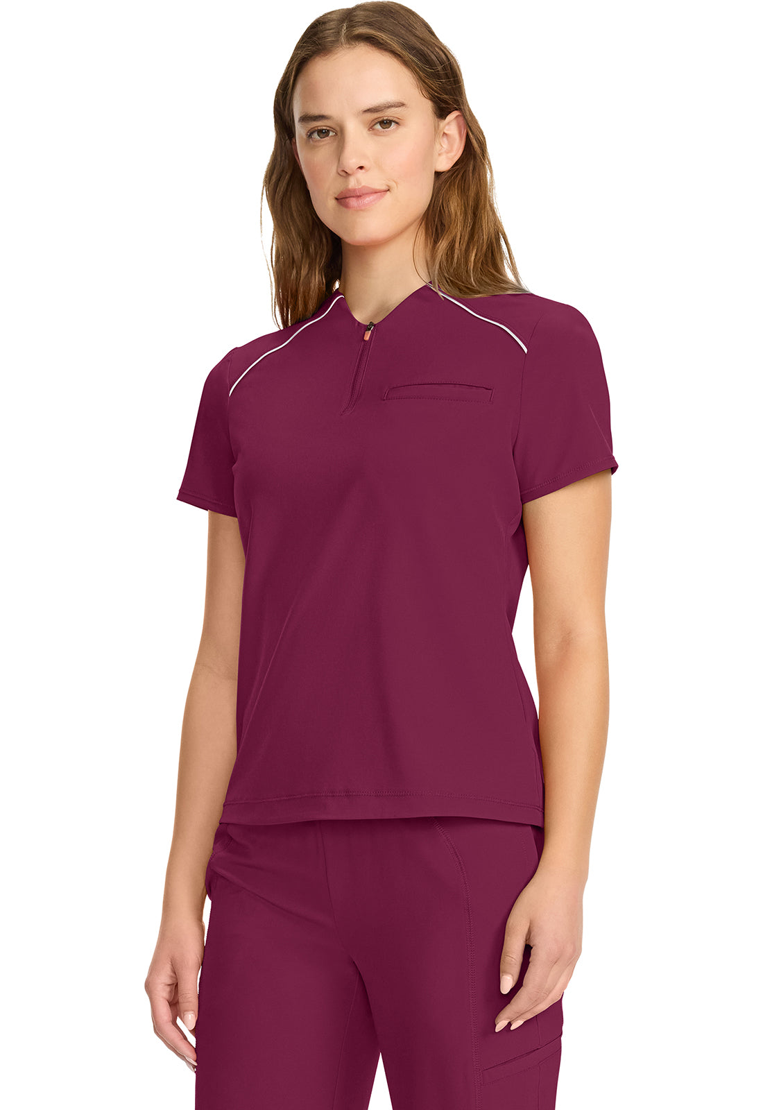 GNR8 IN644A Women's Tuck-in Mock Neck Henley Top Wine