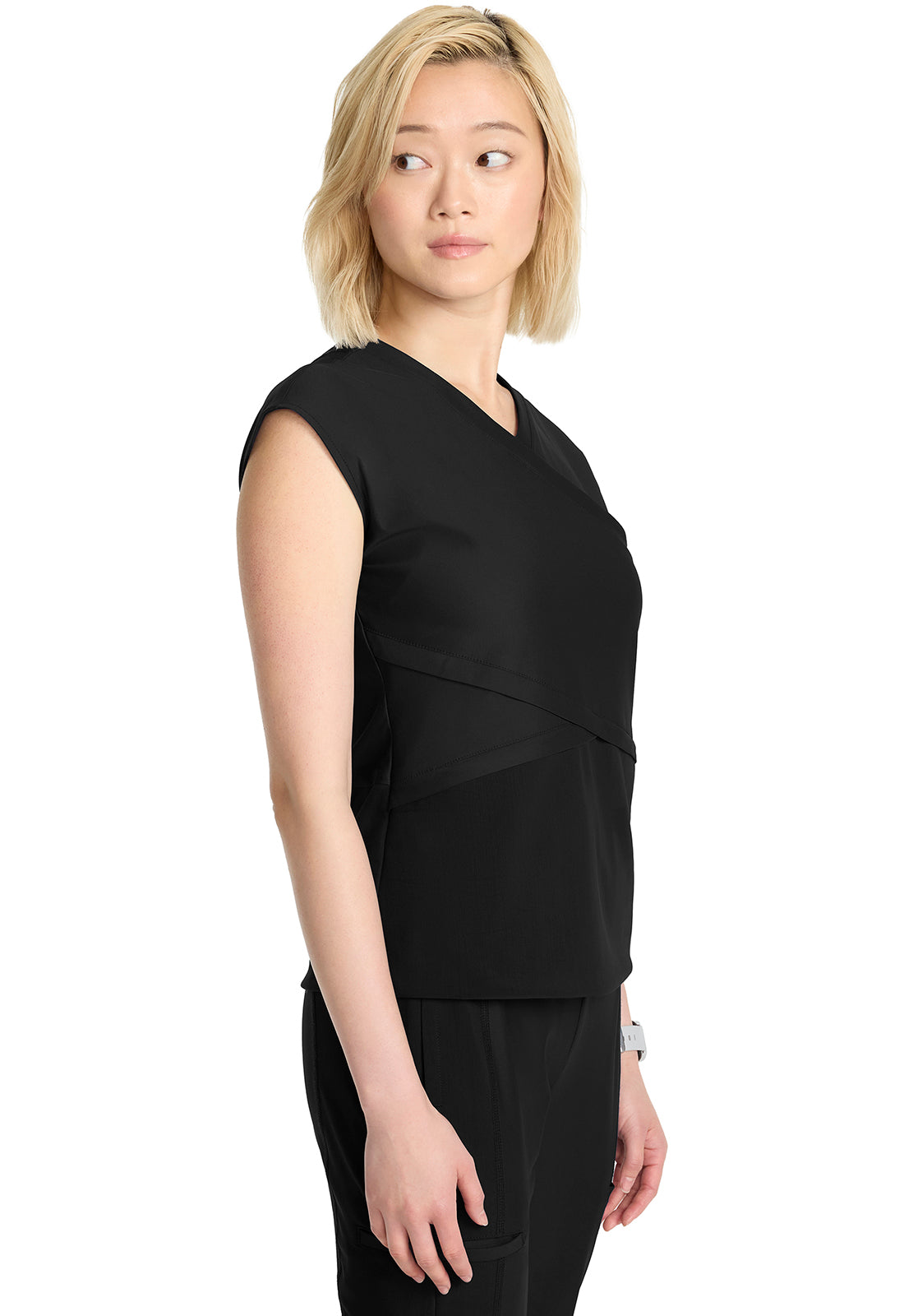 GNR8 Kinetic  IN645A Women's Wrap Dolman V-Neck Top Black Model Image Left Side | Infinity