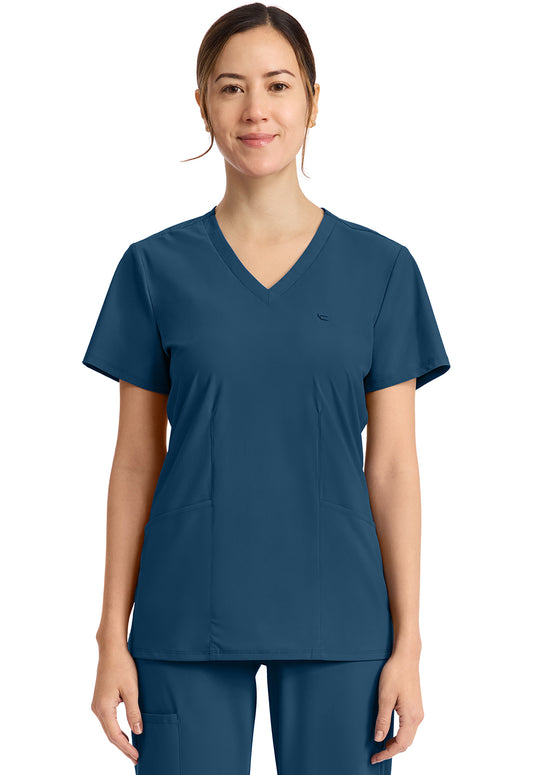 Pursuit IN647A Women's 2-Pocket V-Neck Top Caribbean Blue