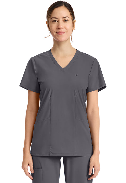 Pursuit IN647A Women's 2-Pocket V-Neck Top Pewter