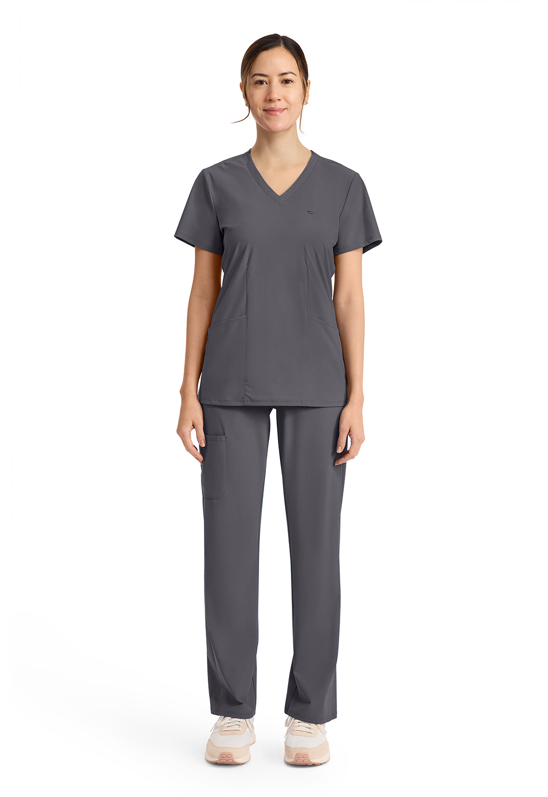 Pursuit IN647A Women's 2-Pocket V-Neck Top Pewter