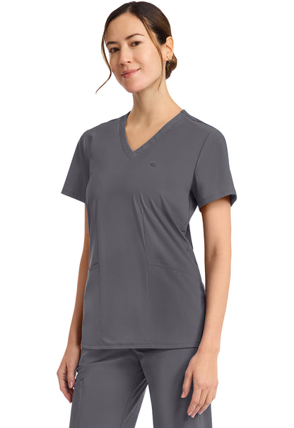 Pursuit IN647A Women's 2-Pocket V-Neck Top Pewter