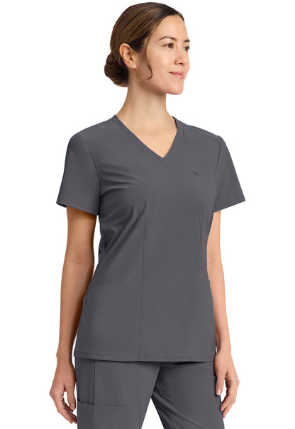 Pursuit IN647A Women's 2-Pocket V-Neck Top Pewter