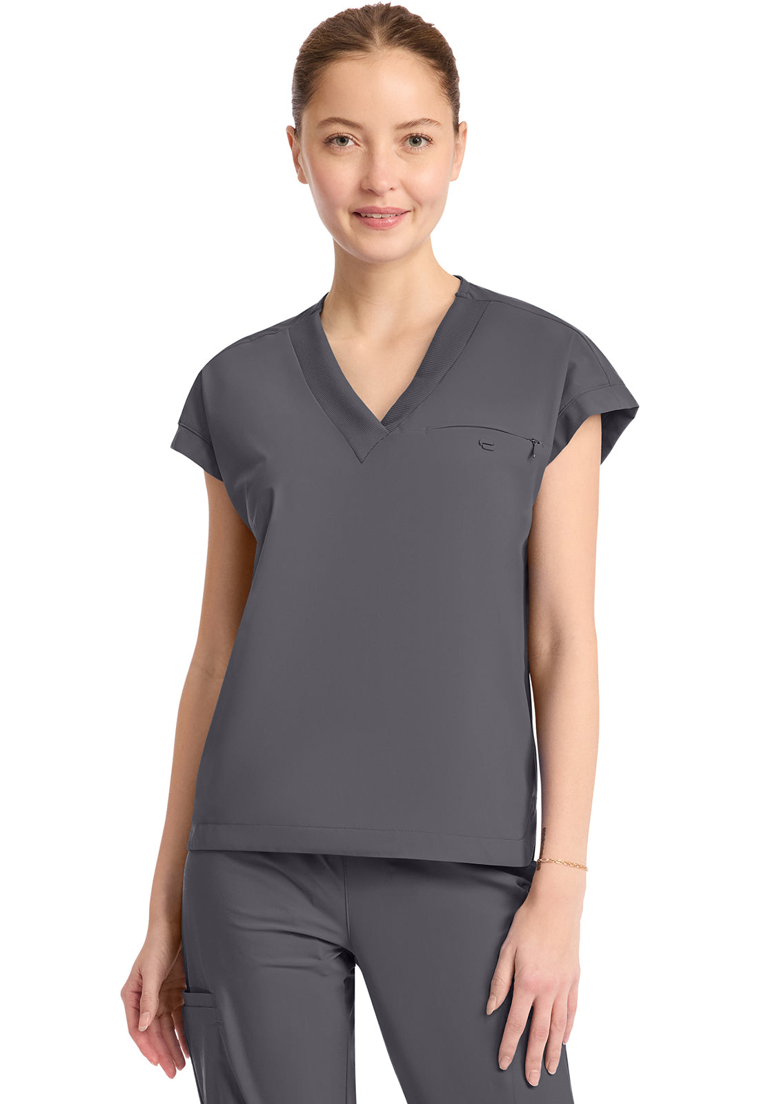 Pursuit IN650A Women's 1-Pocket V-Neck Top Pewter
