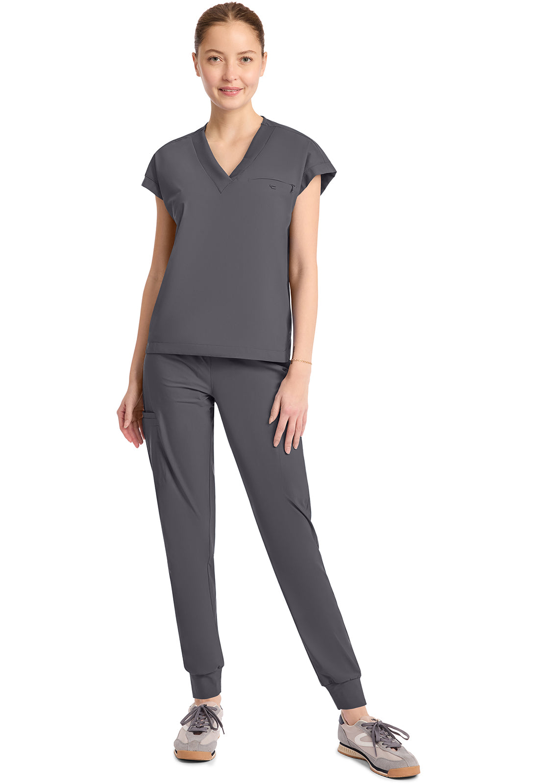 Pursuit IN650A Women's 1-Pocket V-Neck Top Pewter