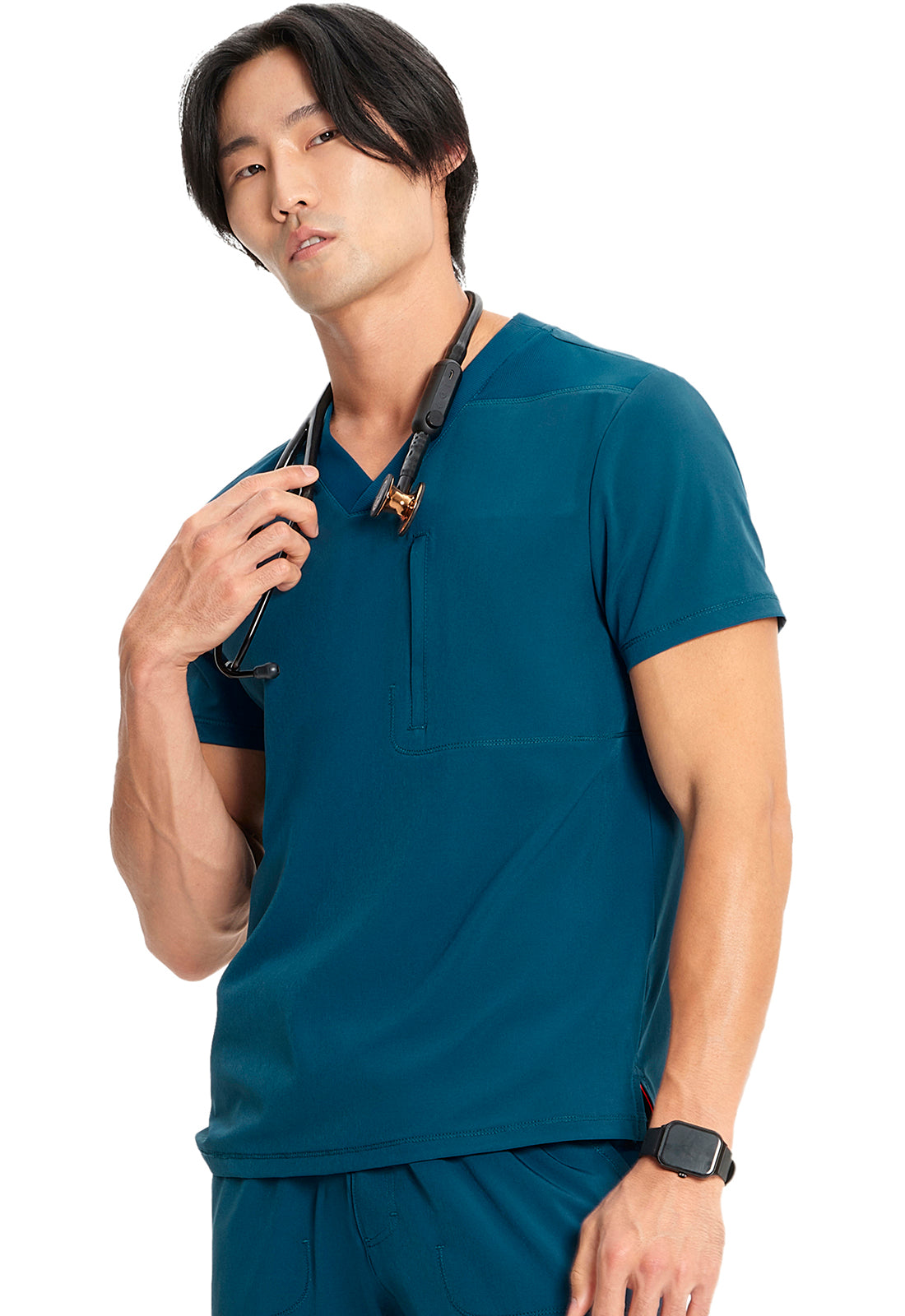 GNR8 IN700A Men's V-Neck Top Caribbean Blue Model Image Right Side | Infinity