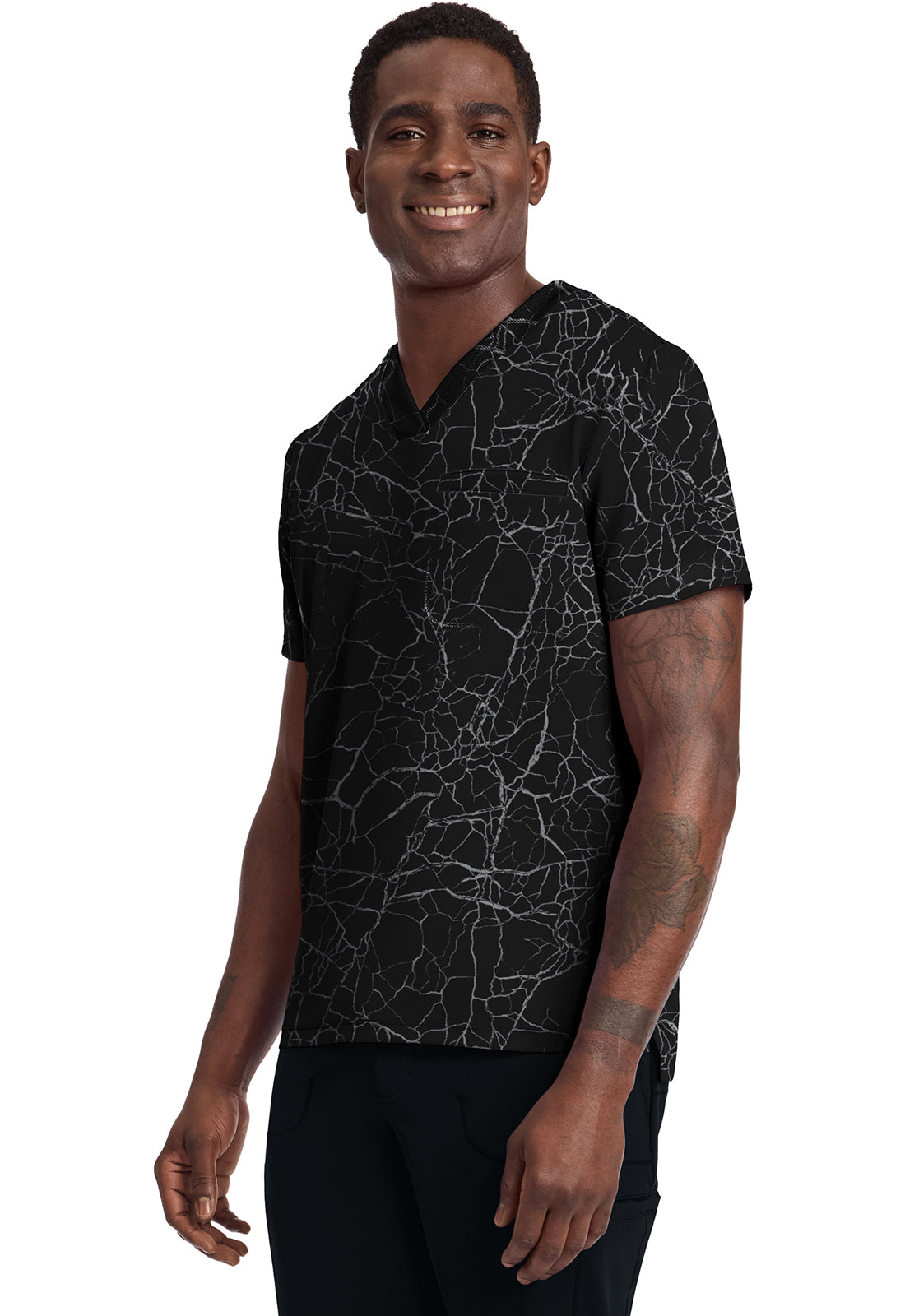 GNR8 IN701 V-Neck Printed Top Crackle Black