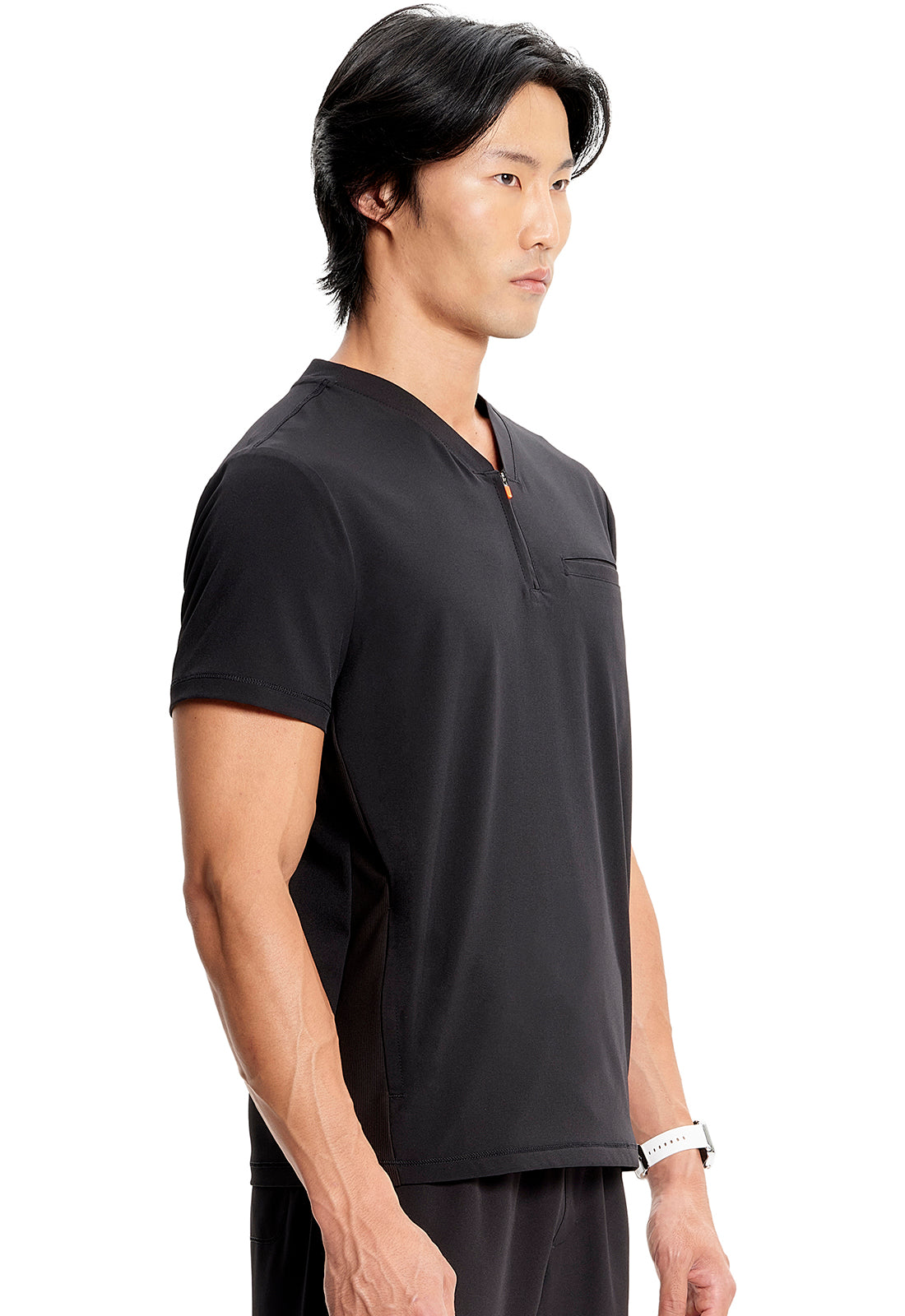 GNR8 IN702A Men's Partial Zip V-Neck Top Black Model Image Left Side | Infinity