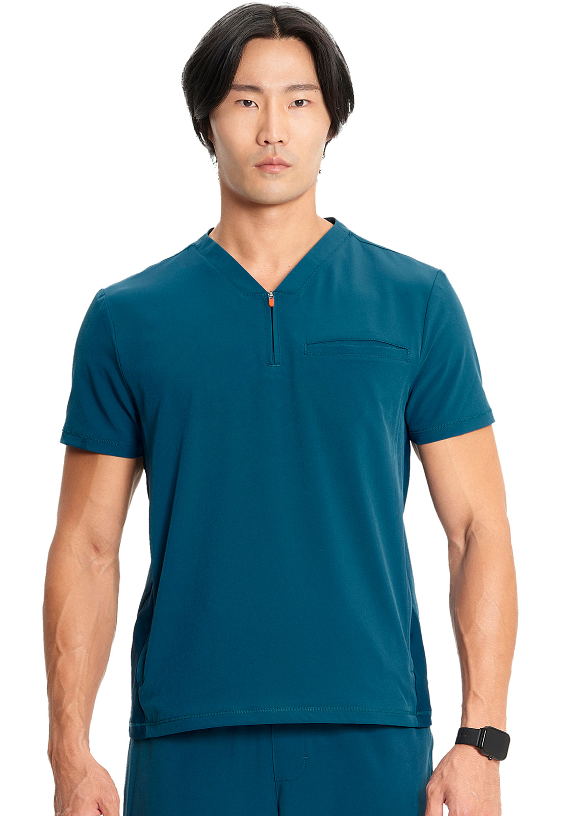 GNR8 IN702A Men's Partial Zip V-Neck Top Caribbean Blue Model Image Front | Infinity