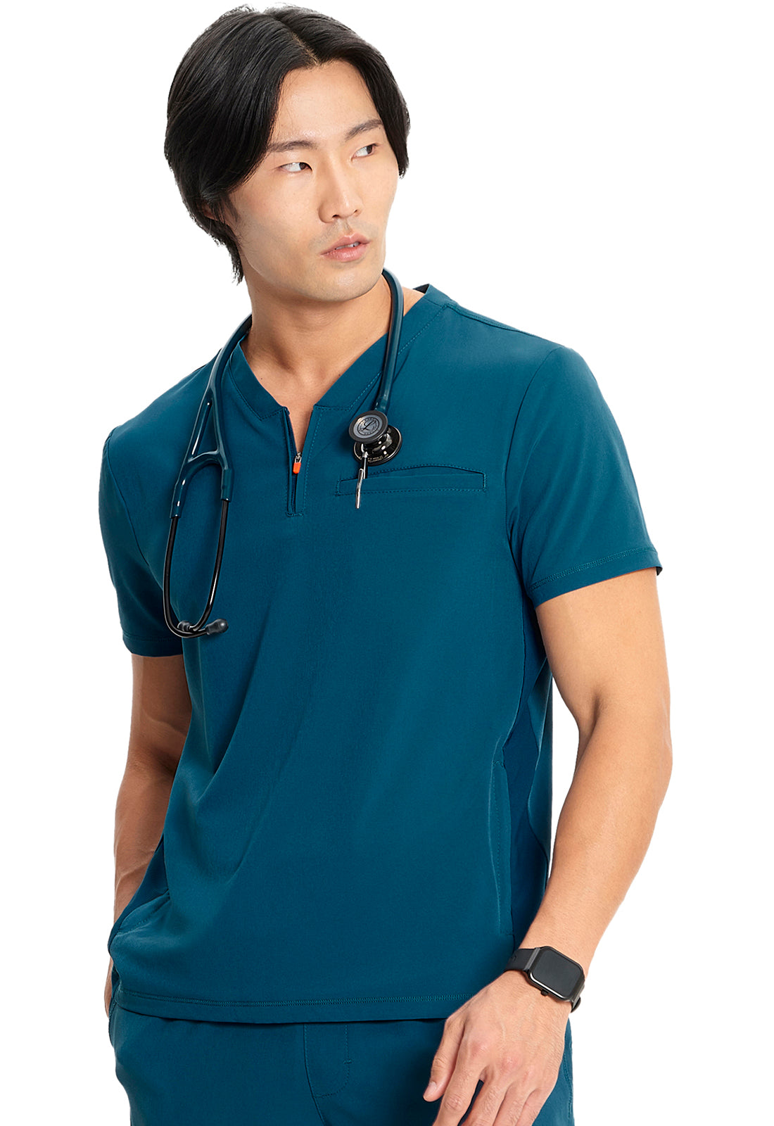 GNR8 IN702A Men's Partial Zip V-Neck Top Caribbean Blue Model Image Right Side | Infinity