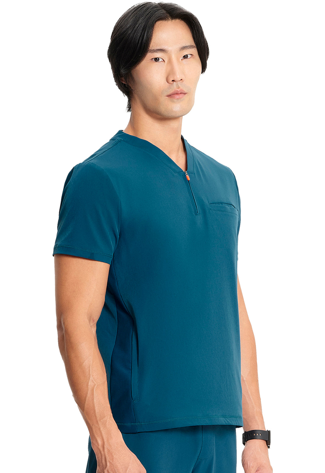 GNR8 IN702A Men's Partial Zip V-Neck Top Caribbean Blue Model Image Left Side | Infinity