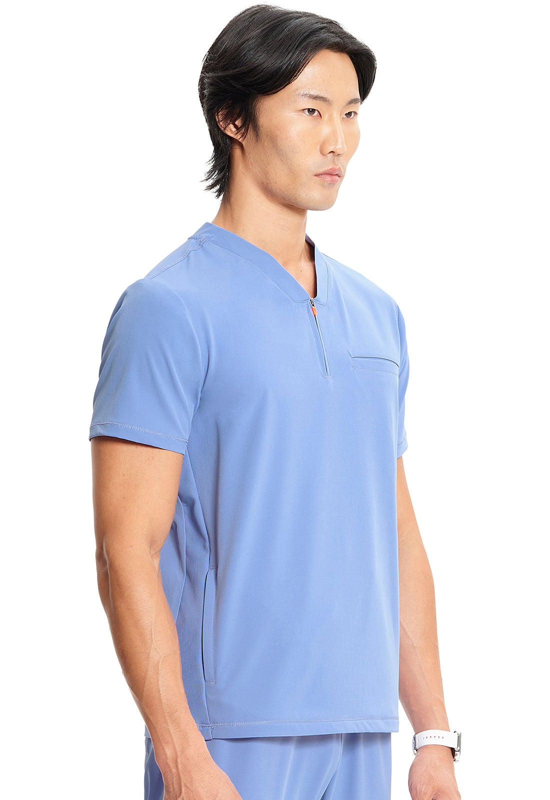 GNR8 IN702A Men's Partial Zip V-Neck Top Ciel Model Image Left Side | Infinity