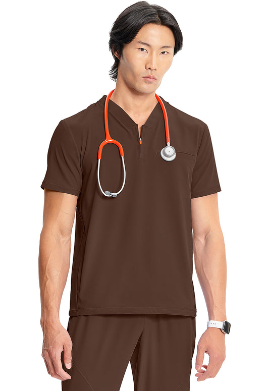 GNR8 IN702A Men's Partial Zip V-Neck Top Espresso Express