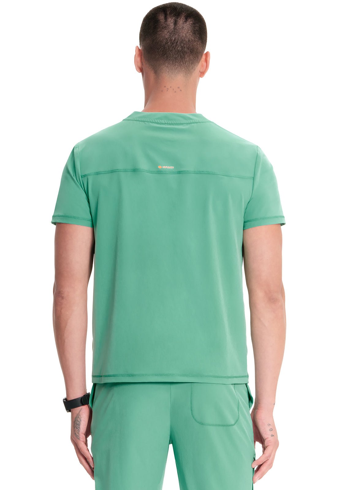 Classics IN702A Men's Partial Zip V-Neck Top Matcha Latte Model Image Back | Infinity