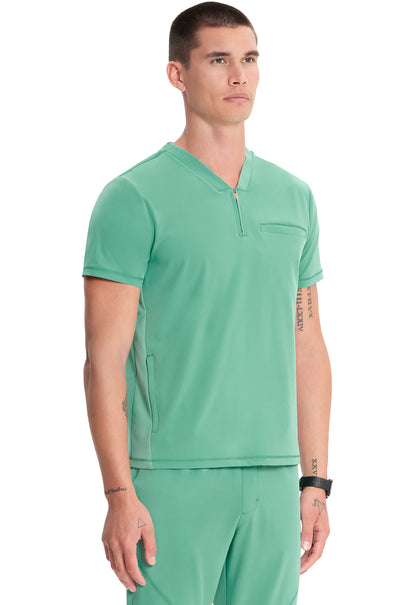 Classics IN702A Men's Partial Zip V-Neck Top Matcha Latte Model Image Left Side | Infinity