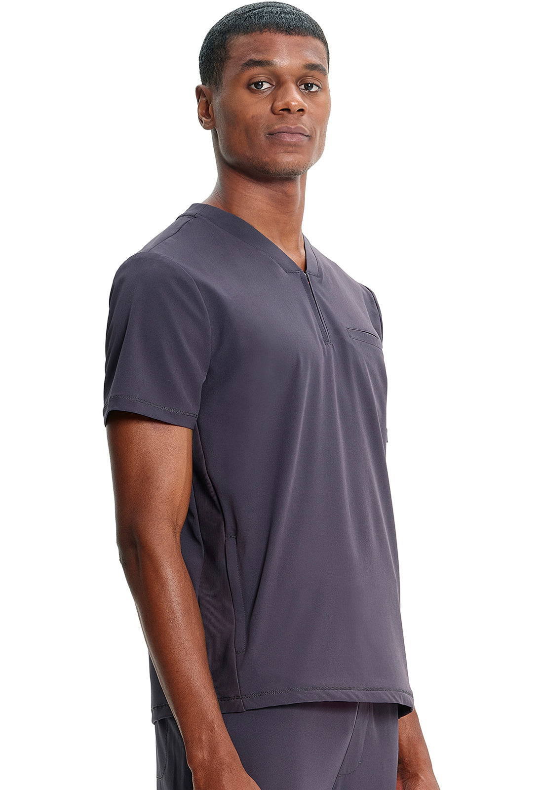 GNR8 IN702A Men's Partial Zip V-Neck Top Pewter Model Image Left Side | Infinity