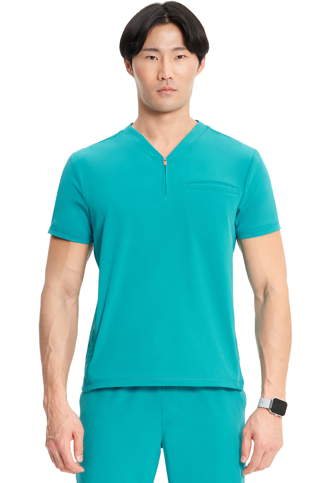 GNR8 IN702A Men's Partial Zip V-Neck Top Teal Blue Model Image Front | Infinity