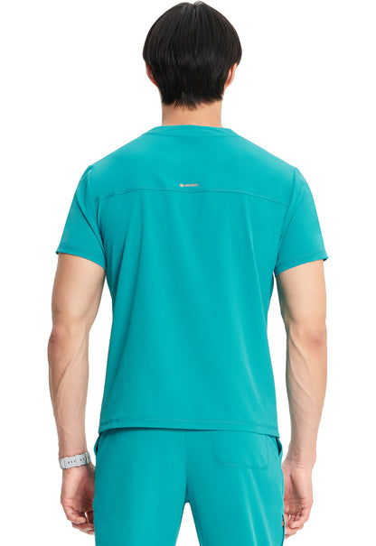 GNR8 IN702A Men's Partial Zip V-Neck Top Teal Blue Model Image Back | Infinity