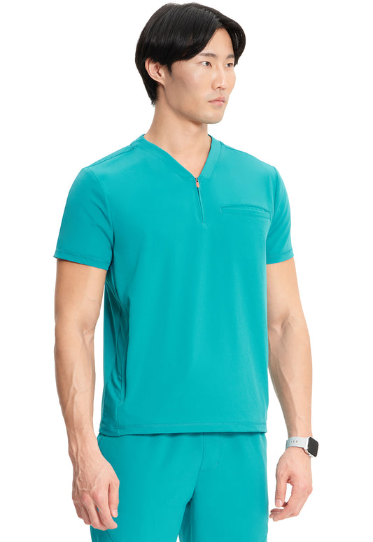 GNR8 IN702A Men's Partial Zip V-Neck Top Teal Blue Model Image Left Side | Infinity