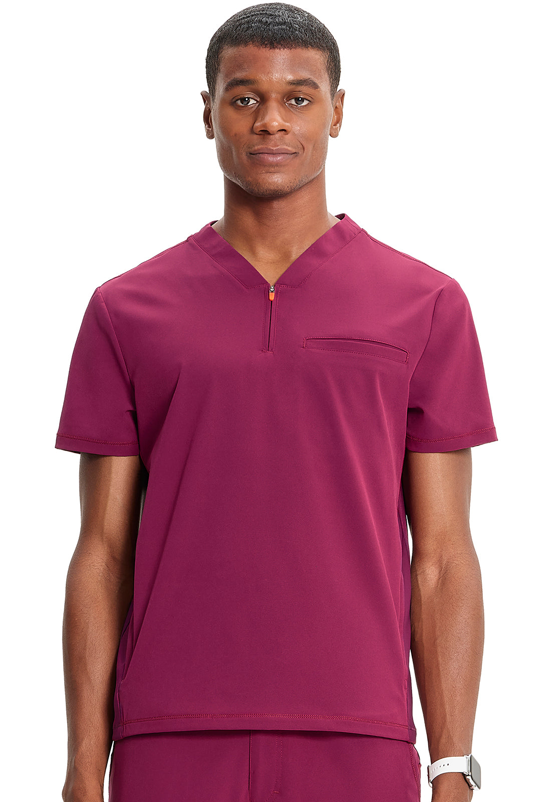 GNR8 IN702A Men's Partial Zip V-Neck Top Wine Model Image Front | Infinity