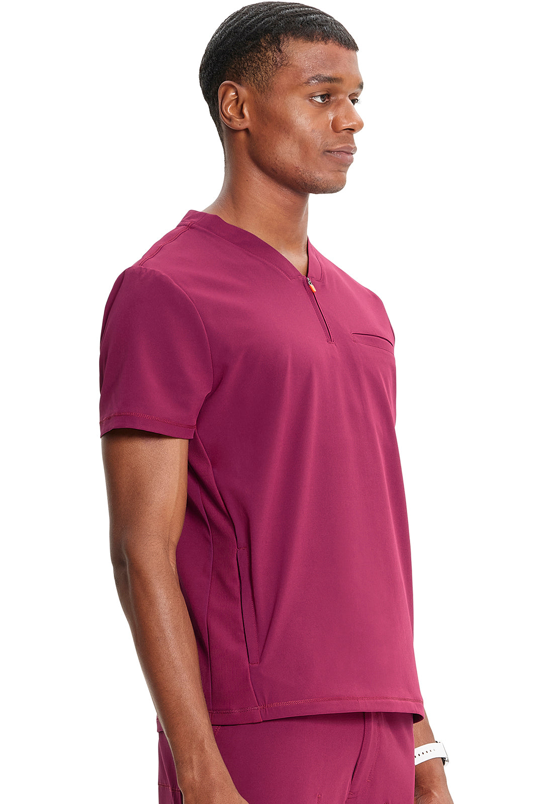 GNR8 IN702A Men's Partial Zip V-Neck Top Wine Model Image Left Side | Infinity