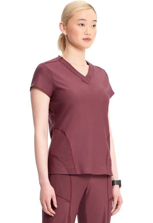 GNR8 Kinetic  IN706A Knit V-Neck Top Plum Velvet Model Image Left Side | Infinity