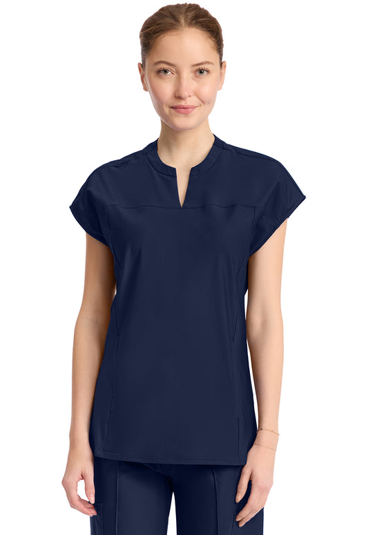 Kinetic IN811A Women's 2-Pocket Henley Tunic Top Navy