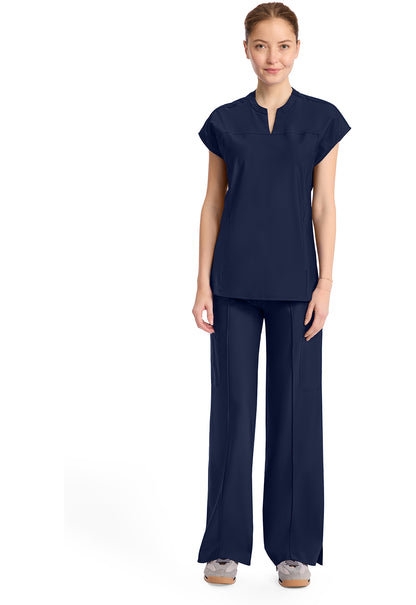 Kinetic IN811A Women's 2-Pocket Henley Tunic Top Navy