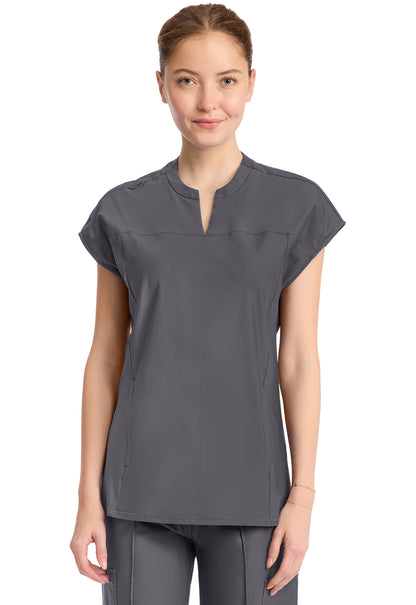 Kinetic IN811A Women's 2-Pocket Henley Tunic Top Pewter