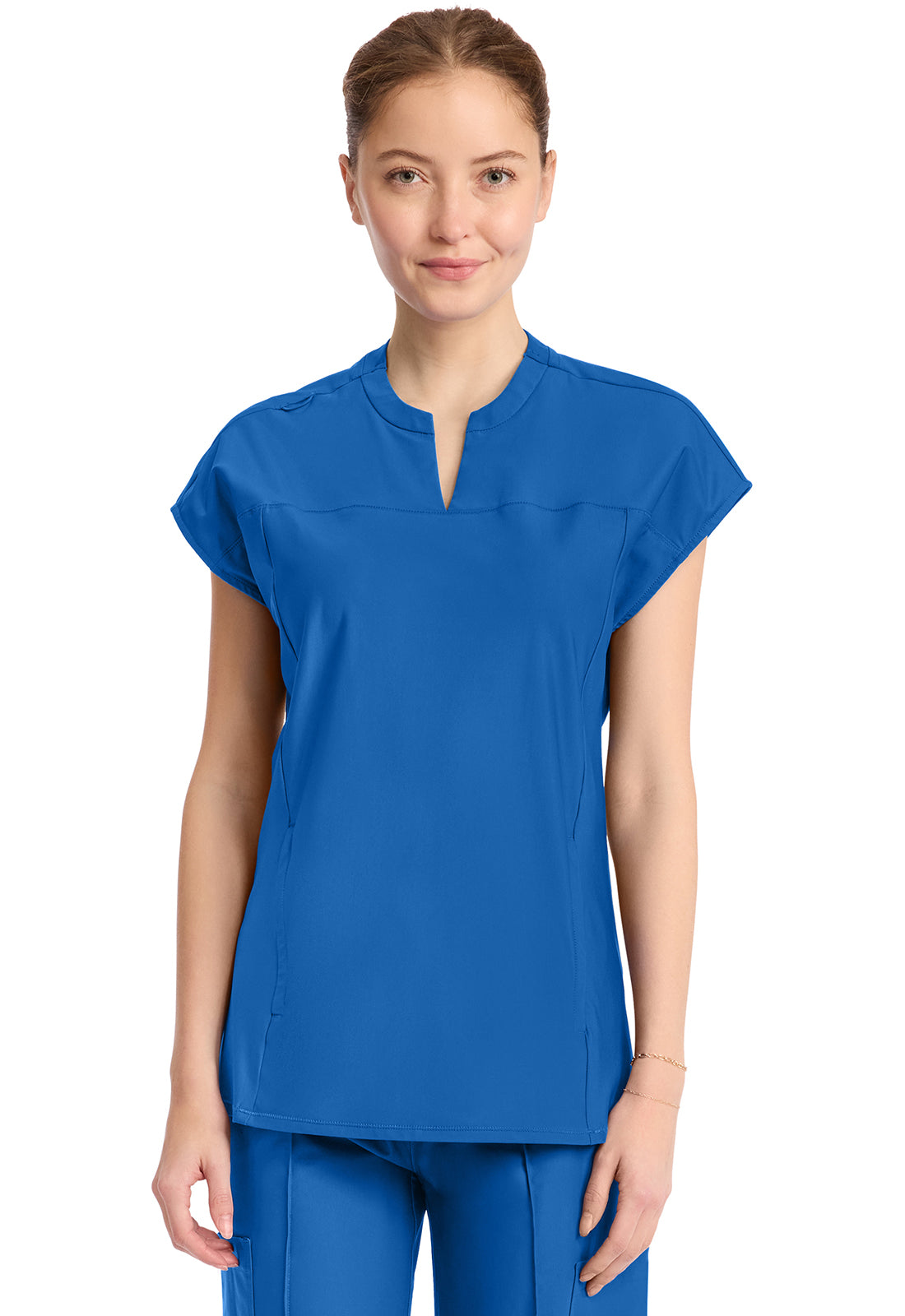 Kinetic IN811A Women's 2-Pocket Henley Tunic Top Royal