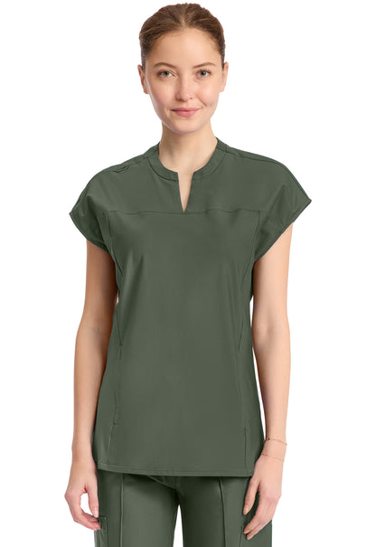 Kinetic IN811A Women's 2-Pocket Henley Tunic Top Sap Green
