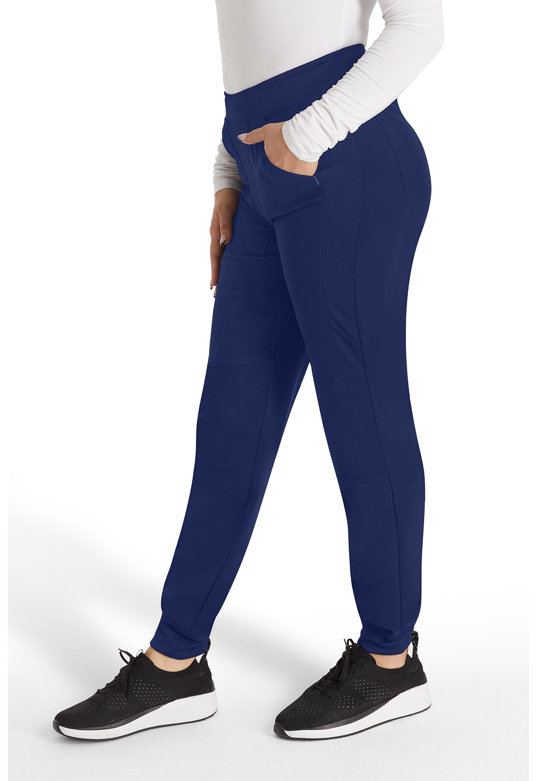 Inspira Flex IP045A Mid Rise Jogger Navy Model Image Right Side | Inspira