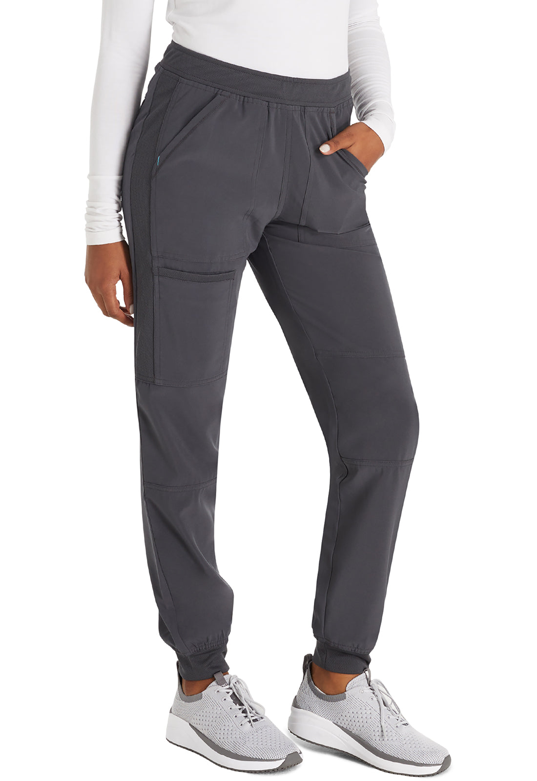 Inspira Flex IP045A Mid Rise Jogger Pewter Model Image Left Side | Inspira