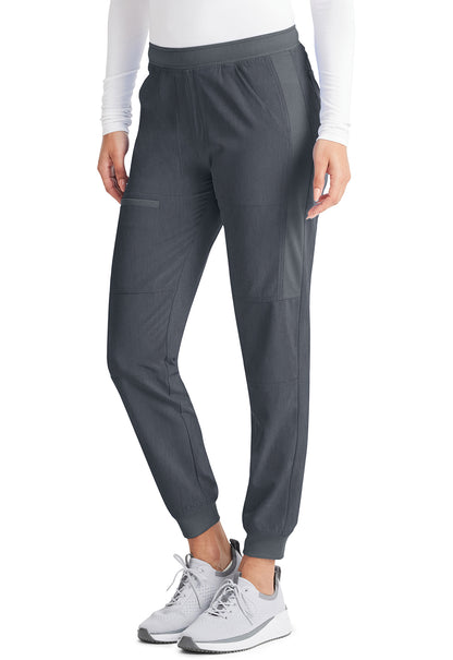 Inspira Flex IP045A Mid Rise Jogger Heather Pewter Model Image Right Side | Inspira