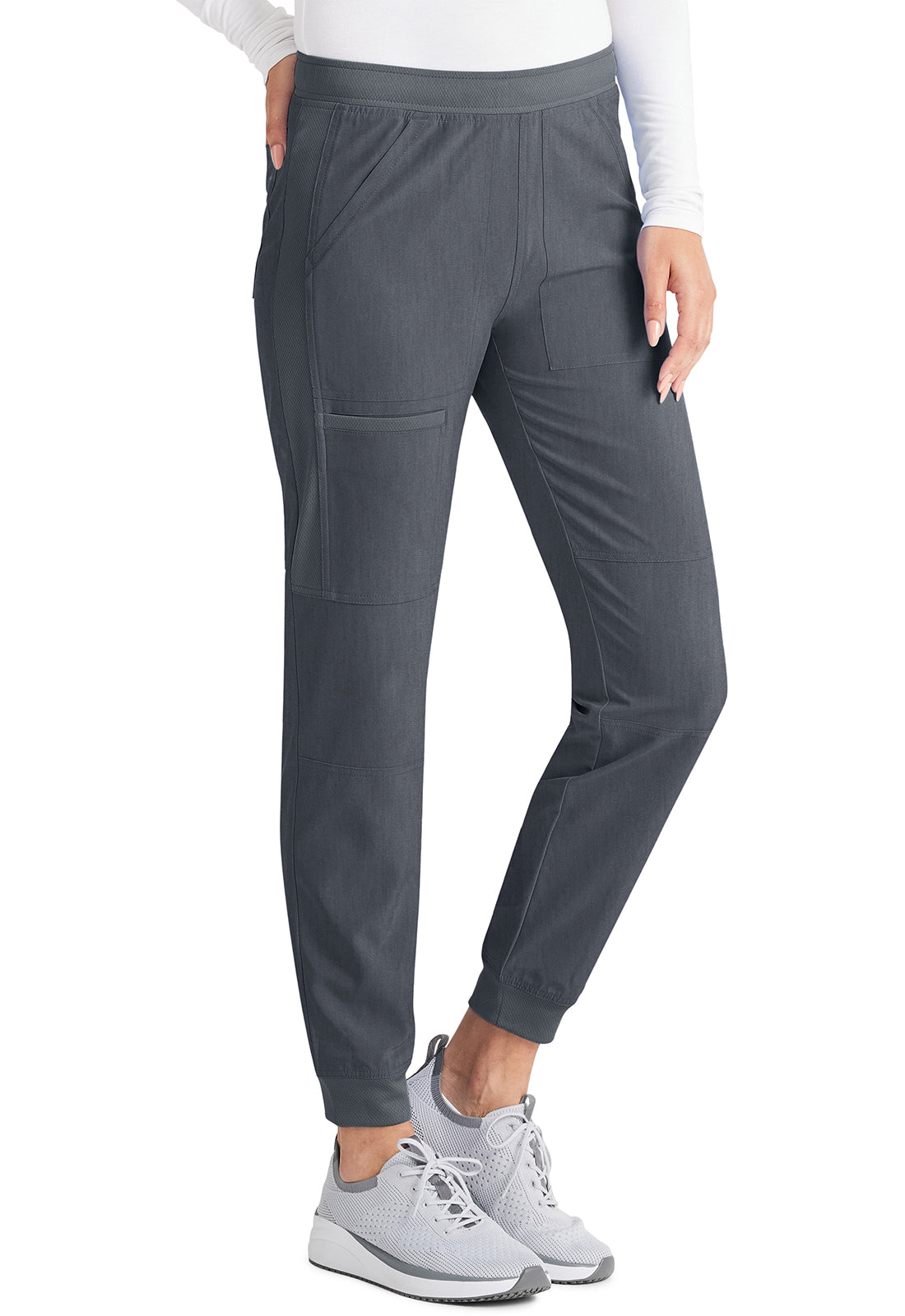 Inspira Flex IP045A Mid Rise Jogger Heather Pewter Model Image Left Side | Inspira