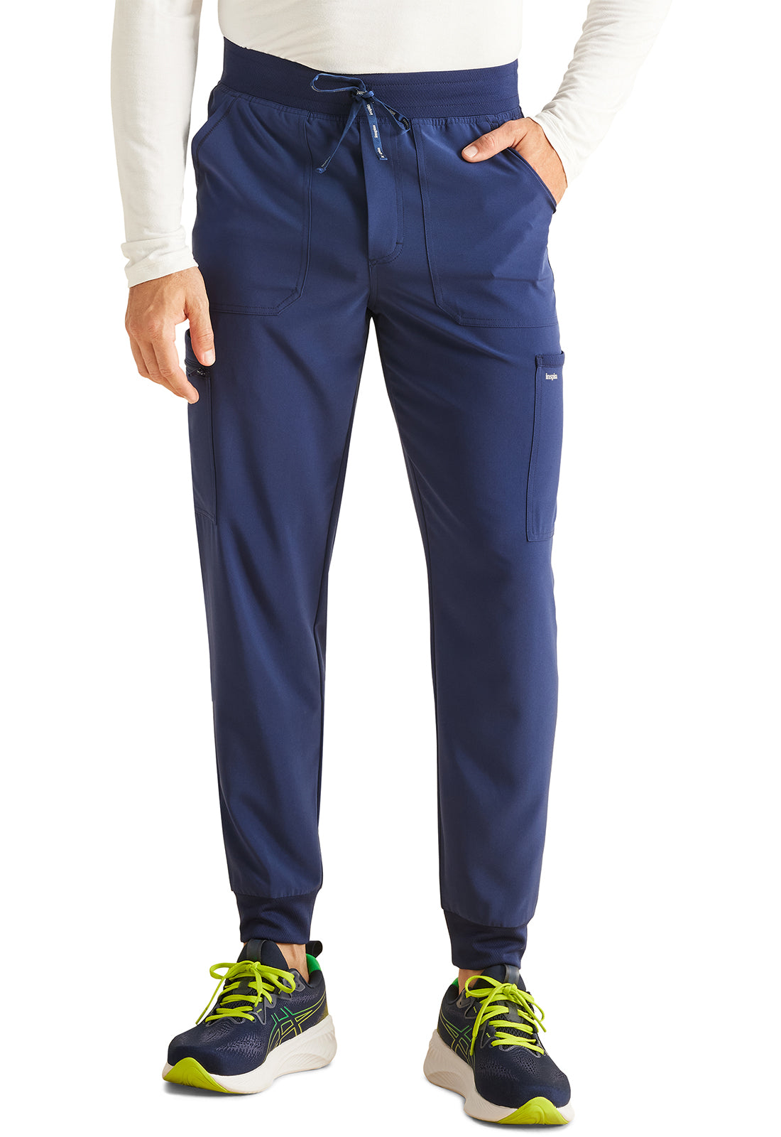 Inspira Flex IP066A Men's Mid Rise Jogger Navy Model Image Front | Inspira