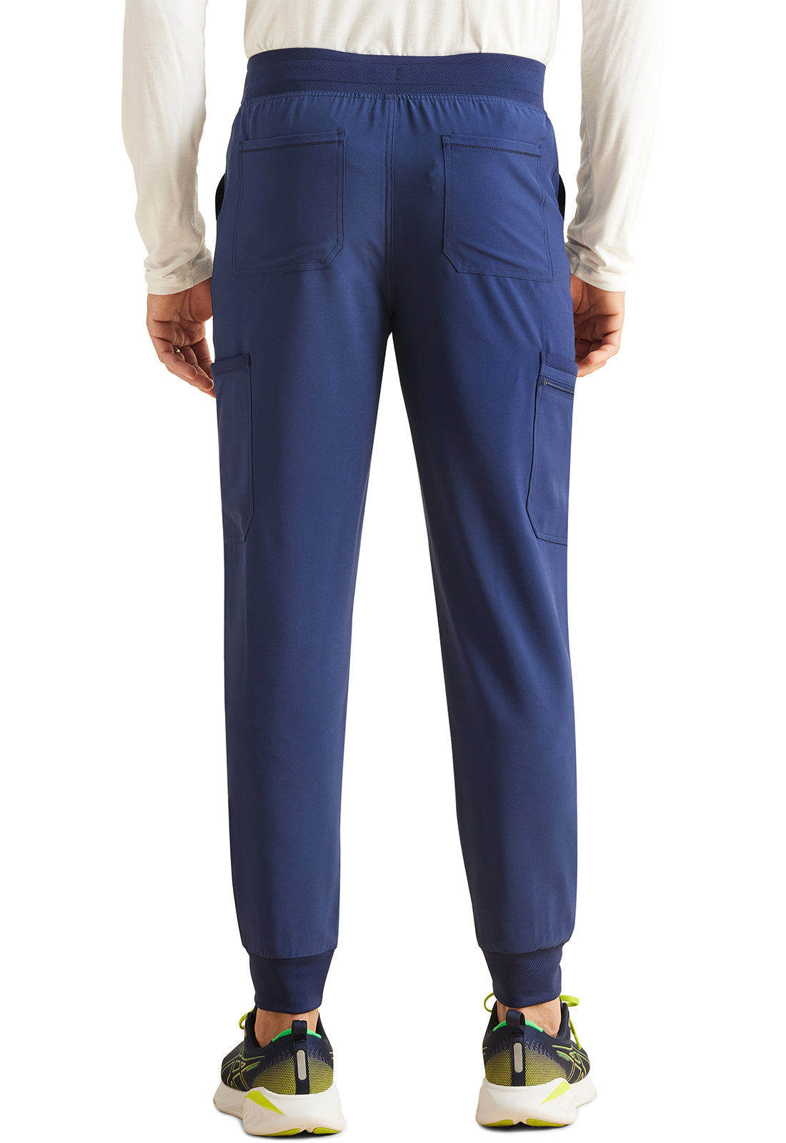 Inspira Flex IP066A Men's Mid Rise Jogger Navy Model Image Back | Inspira