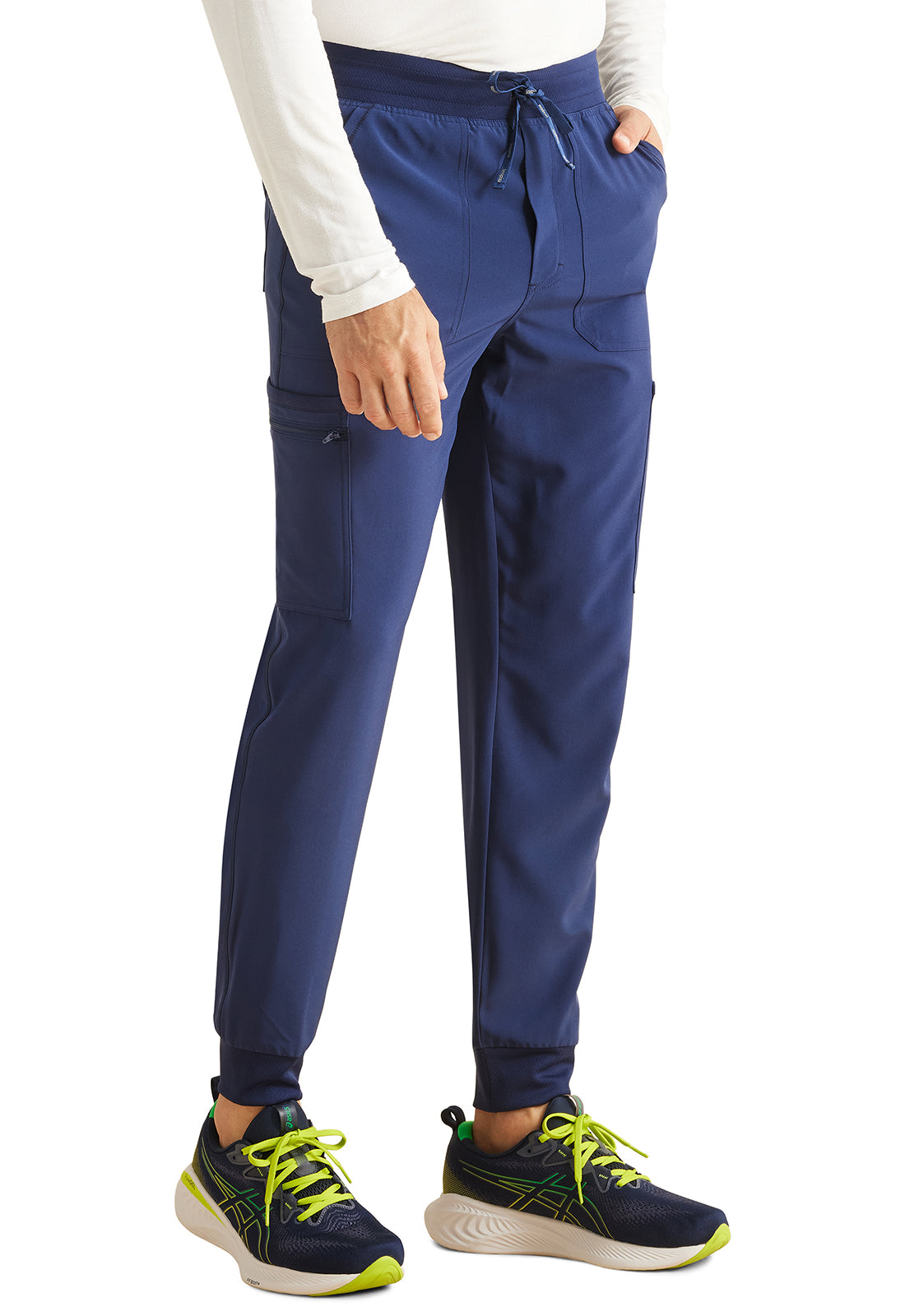 Inspira Flex IP066A Men's Mid Rise Jogger Navy Model Image Left Side | Inspira