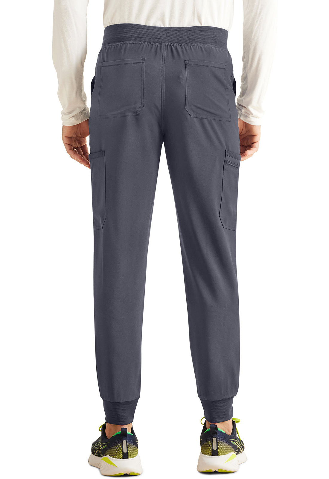 Inspira Flex IP066A Men's Mid Rise Jogger Pewter Model Image Back | Inspira