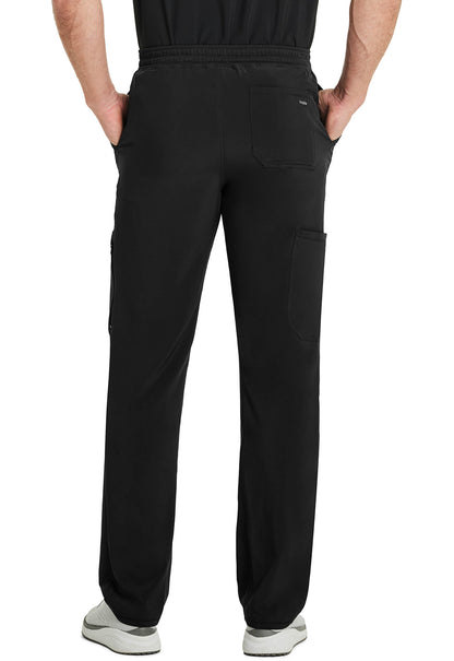 Inspira Flex IP067A Men's Zip Fly Tapered Leg Cargo Pants Black Model Image Back | Inspira