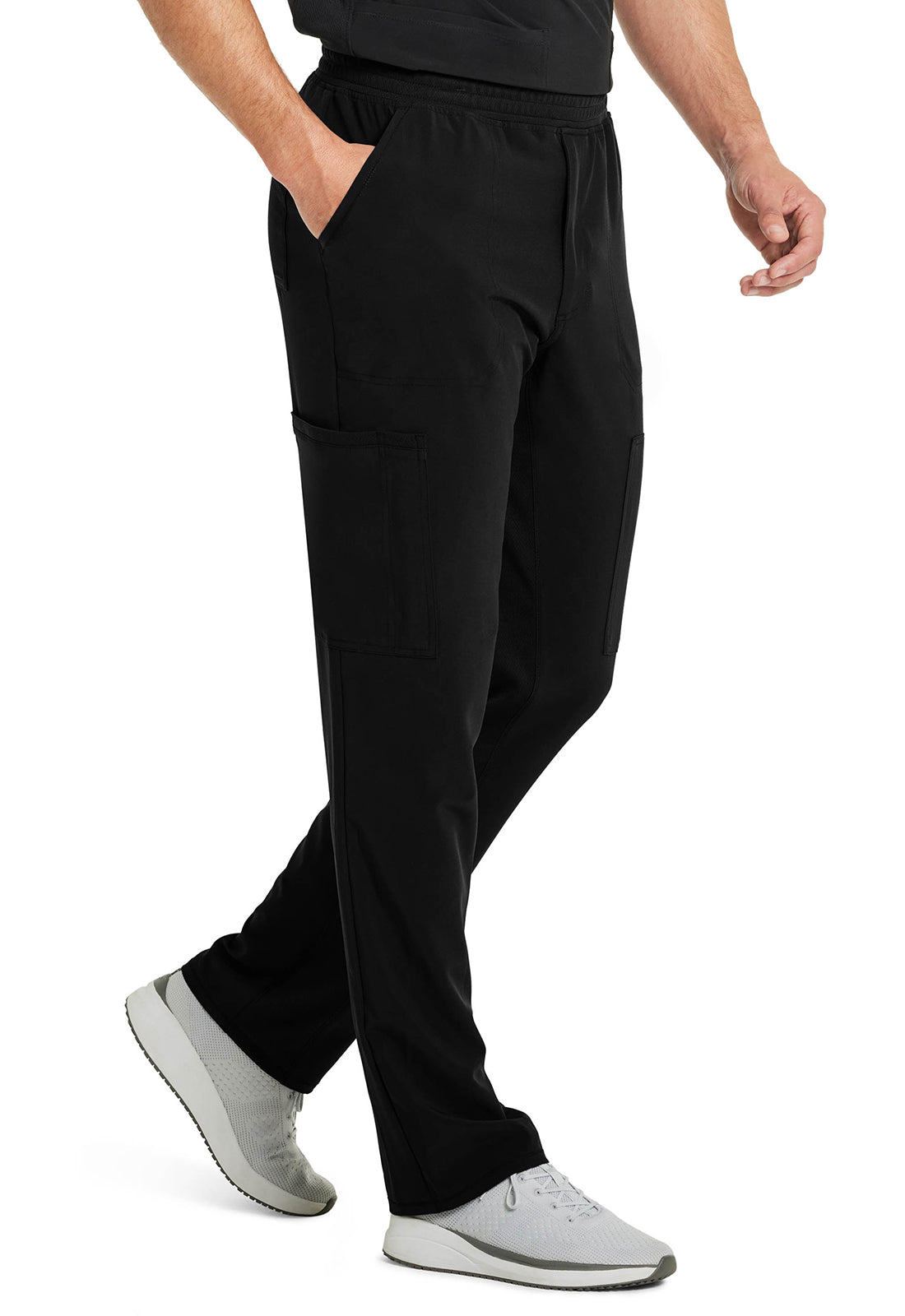 Inspira Flex IP067A Men's Zip Fly Tapered Leg Cargo Pants Black Model Image Left Side | Inspira