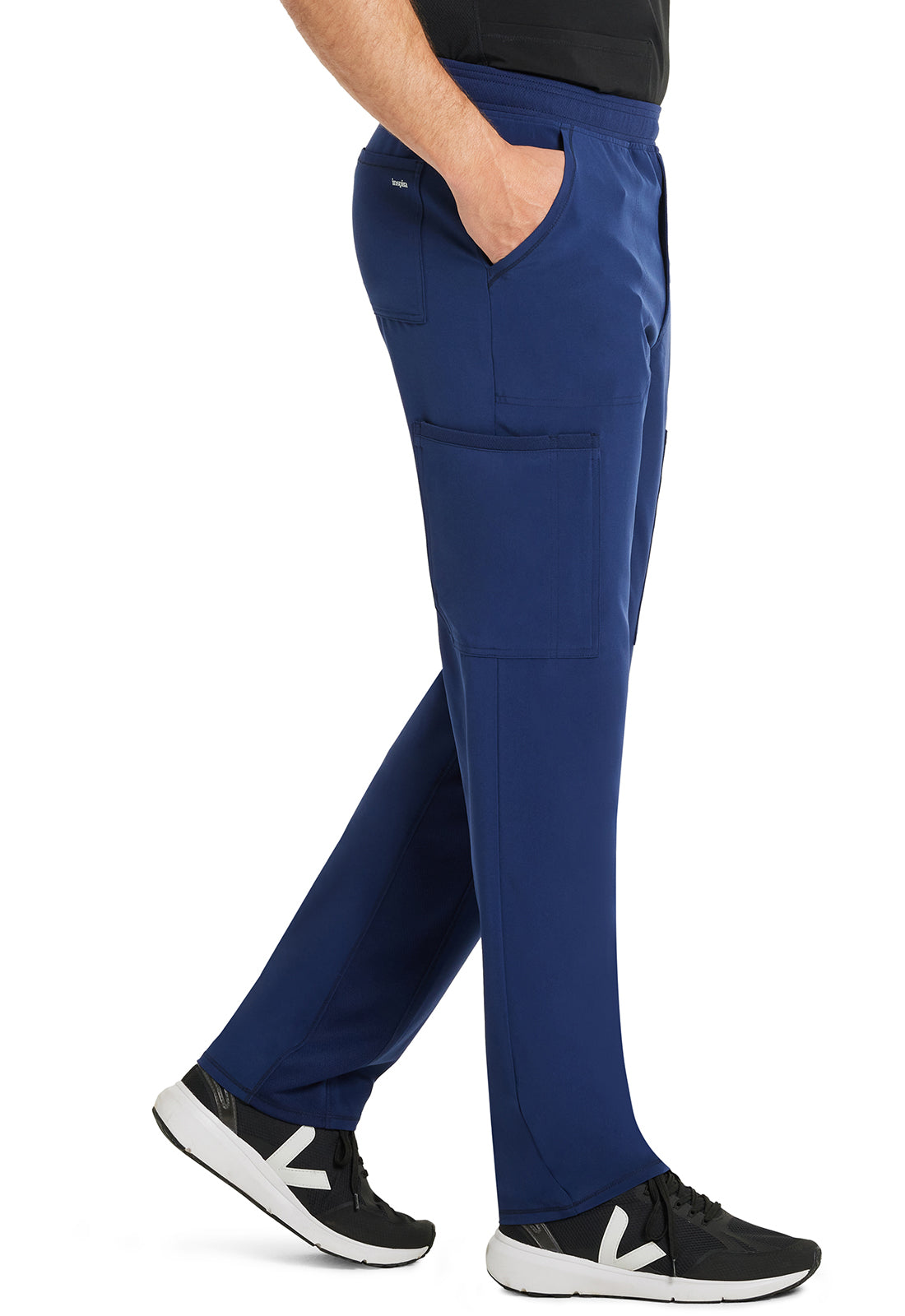 Inspira Flex IP067A Men's Zip Fly Tapered Leg Cargo Pants Navy Model Image Left Side | Inspira