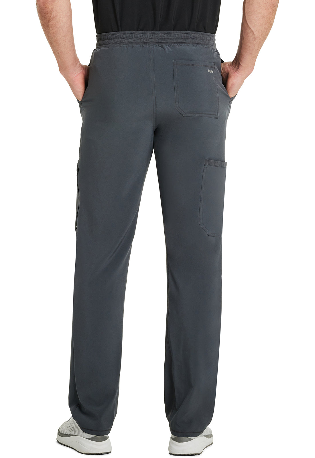 Inspira Flex IP067A Men's Zip Fly Tapered Leg Cargo Pants Pewter Model Image Back | Inspira