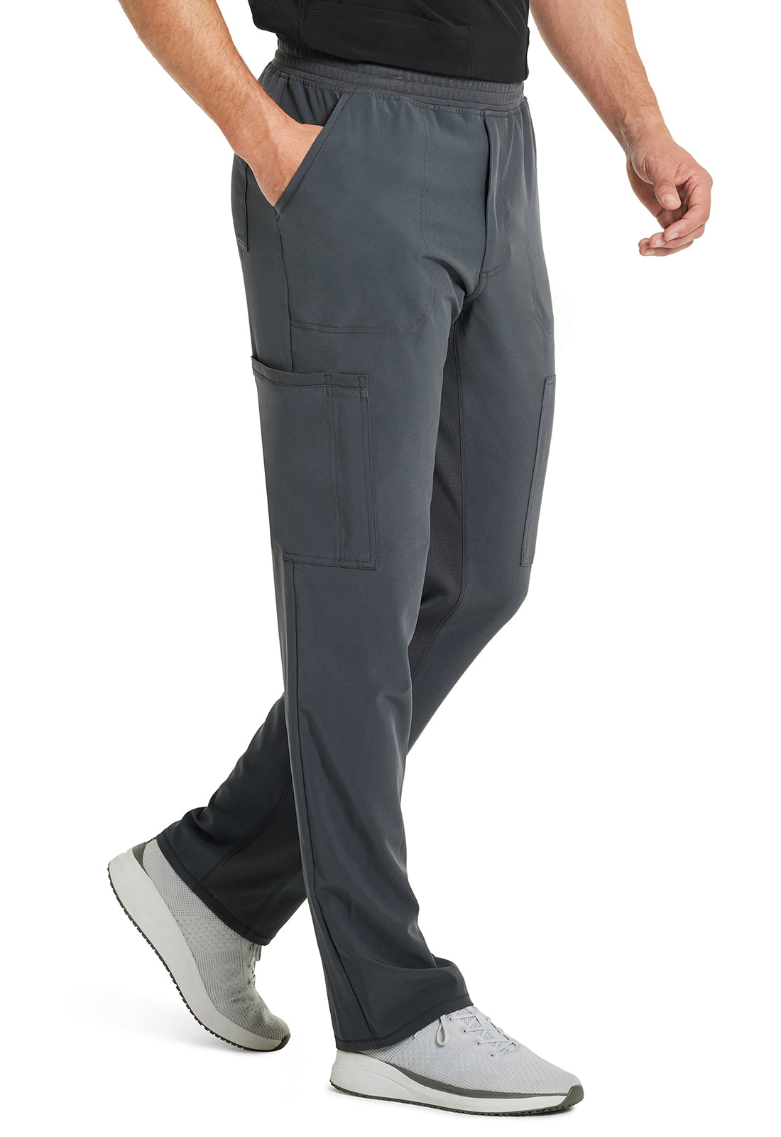 Inspira Flex IP067A Men's Zip Fly Tapered Leg Cargo Pants Pewter Model Image Left Side | Inspira