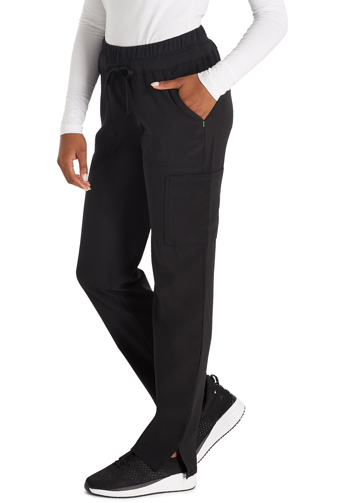 Inspira Flex IP072A Straight Leg Pants Black Model Image Right Side | Inspira